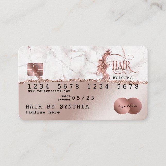 Visita Estilo do cartão de crédito RoseGold Hair Stylist  (Frente)