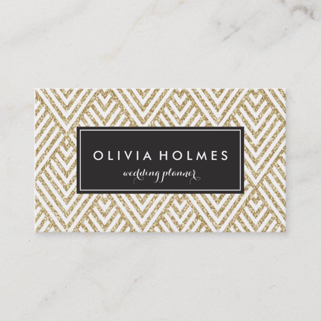 Visita Faux Dourado Glitter Chevron Pattern Cartão de vis (Frente)