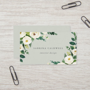 Visita Floral Branco Elegante Sage Mint Cartão de visit