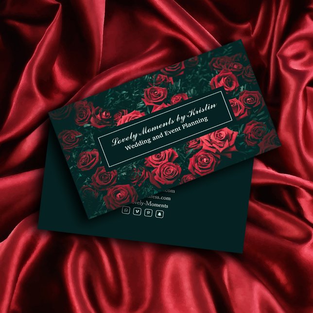 Visita Flores vermelhas elegantes compram cartão de visit (Elegant red flowers shop business card #weddingeventplanning #botanical #redflowers #floral #red)