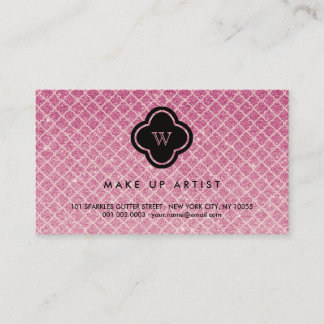 Visita Fuchsia Glitter Monograma Quatrefoil Cartão de vis