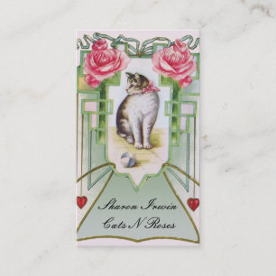 Visita Gatos e modelo de cartão de negócios dos rosas