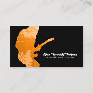 Visita Guitarista Grunge Orange Silhouette Cartão de vis