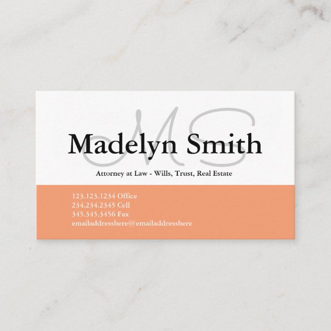 Visita Iniciais de Pêssego Moderno Negrito - Cartão de vi (Frente)