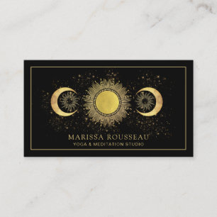 Visita Instrutor Dourado Black Sun Moon Yoga Cartão de vi