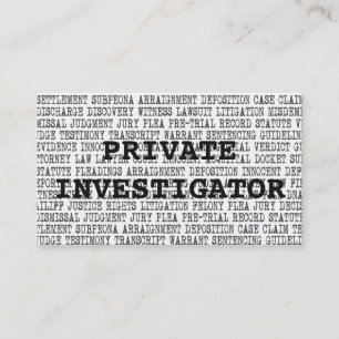 Visita Investigador Privado Palavras Legais Cartão de vis