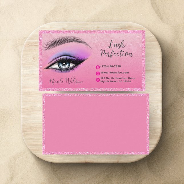 Visita Lashes Brows Beleza Makeup Glitter Cartão de visit (Criador carregado)