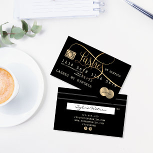 Visita Lashes Cartão de Crédito Estilado Preto Dourado