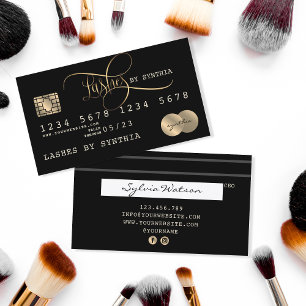 Visita Lashes Cartão de Crédito Preto Estilado Dourado
