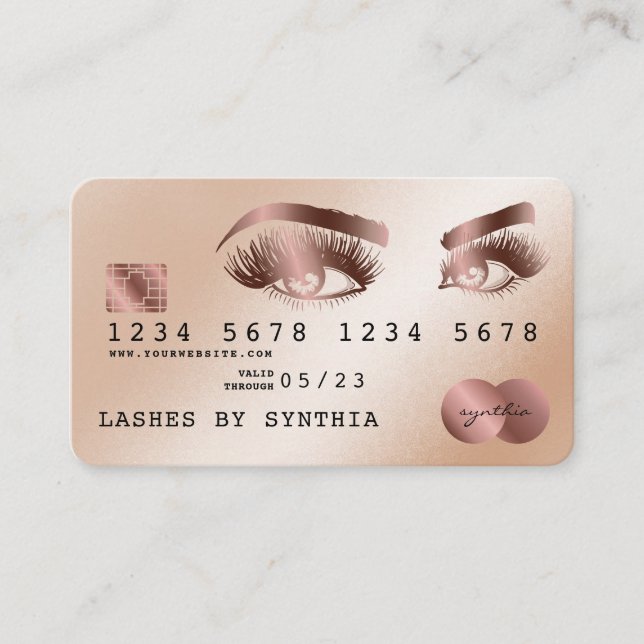 Visita Lashes longos Rosa Dourados  com cartão de crédito (Frente)