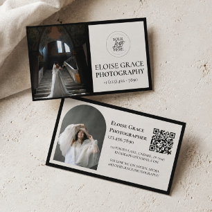Visita Logotipo de Foto Editorial Código QR Preto Cartão