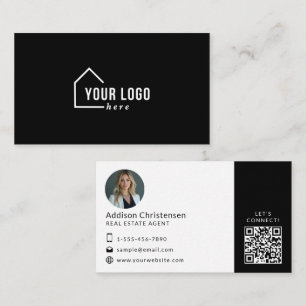 Visita Logotipo Preto Imobiliário Foto QR Code Cartão de 