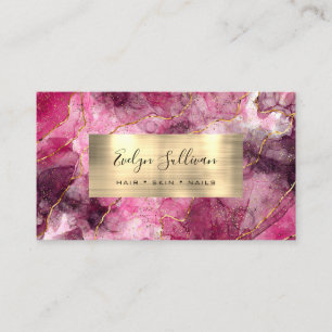 Visita magenta negro Watercolor Dourado Veins Cartão de