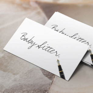 Visita Manuscrito Gratuito Script Baby Sitter Cartão de 