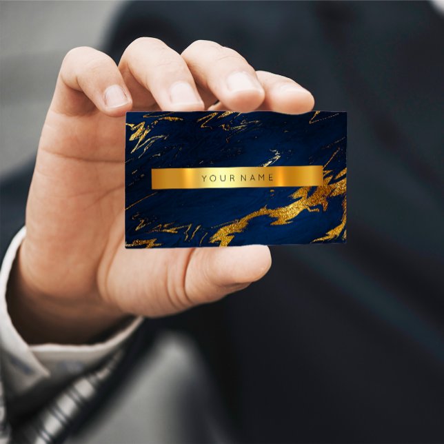 Visita Marinho Azul Grungy Dourado Marble Cartão de visit (Navy Blue Grungy Gold Marble Vip Business Card)