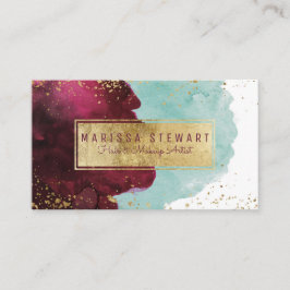 Visita Marsala Red Teal Watercolor Dourada Cartão de visi