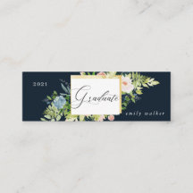 cartão azul e azul de graduação floral