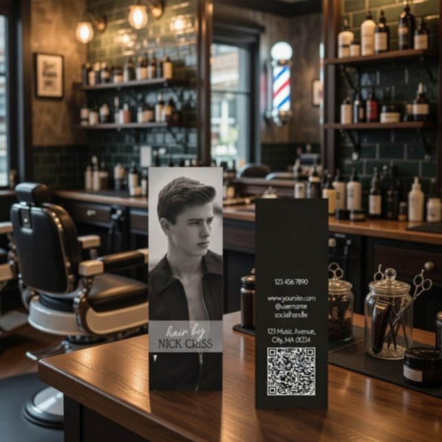 Visita Mini Cartão de Contato de Barbeiro Personalizado com Có (Criador carregado)