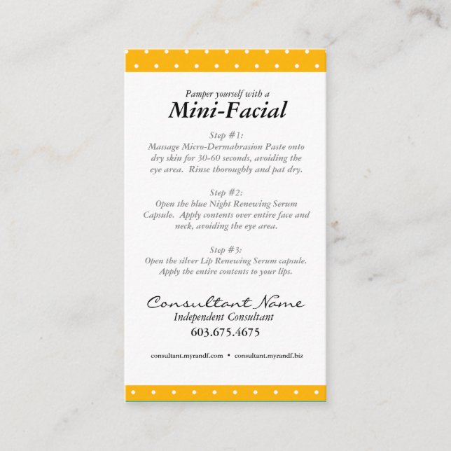 Visita Mini cartão de instrução facial (Frente)