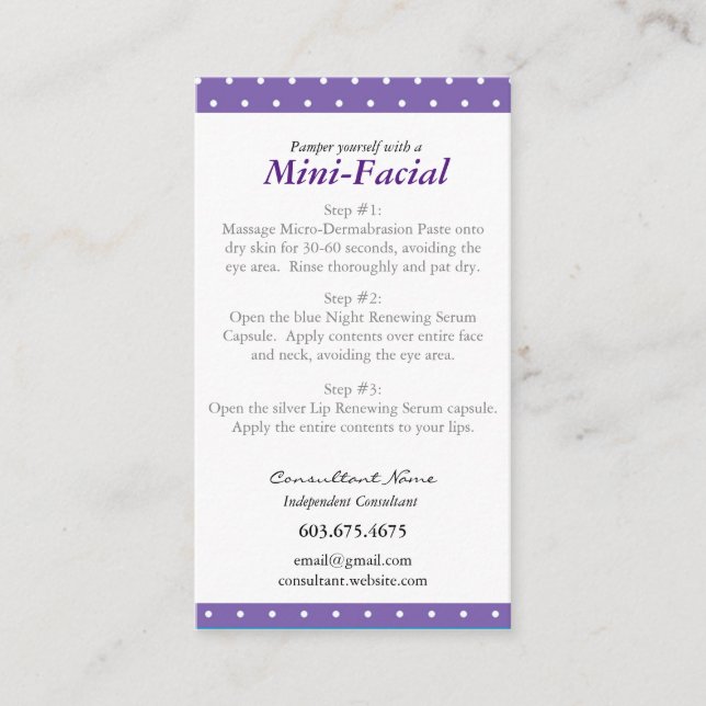 Visita Mini cartão de instrução facial (Frente)