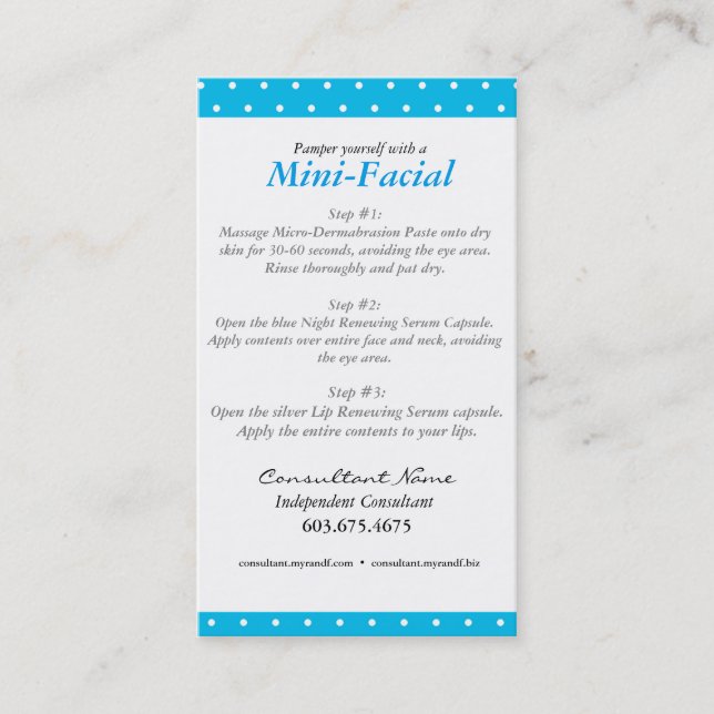 Visita Mini cartão de instrução facial (Frente)