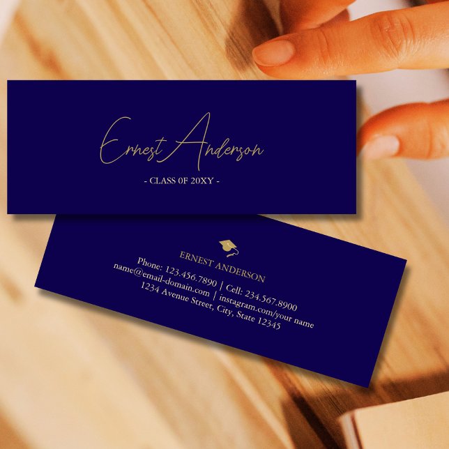 Visita Mini Cartão de Licenciado Elegante Moderno Dourado Azul (Criador carregado)