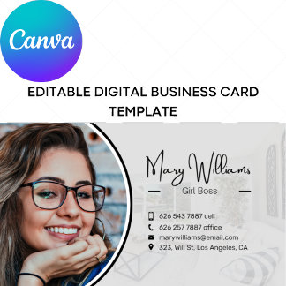 Visita Modelo de cartão de negócios Digital Canva Editáve
