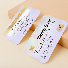 Visita Monograma holográfico de beleza roxa com cartão de