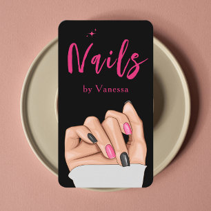 Visita Nail Artist Salon Black Pink Código Qr Cartão de v