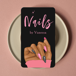 Visita Nail Artist Salon Qr Code Black Pink Cartão de vis