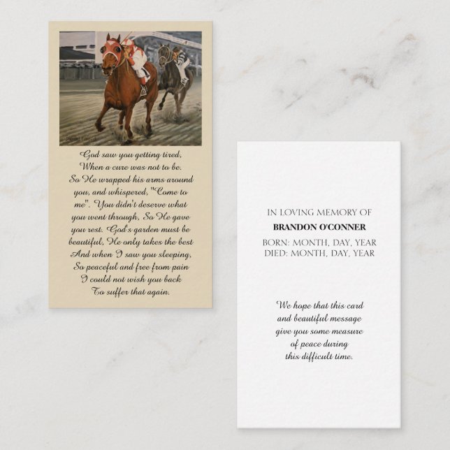 Visita No Loving Memory Match Race Cartão de condolências (Frente/Verso)