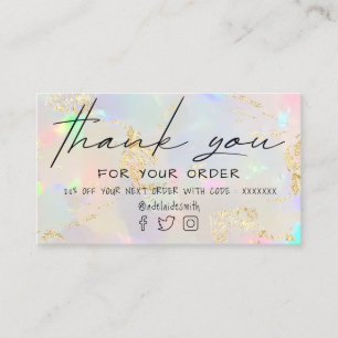 Visita obrigado opal iridescente faux você cartão de visi