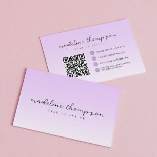 Visita Ombre Pastel Purple Script Qr Code Cartão de visit