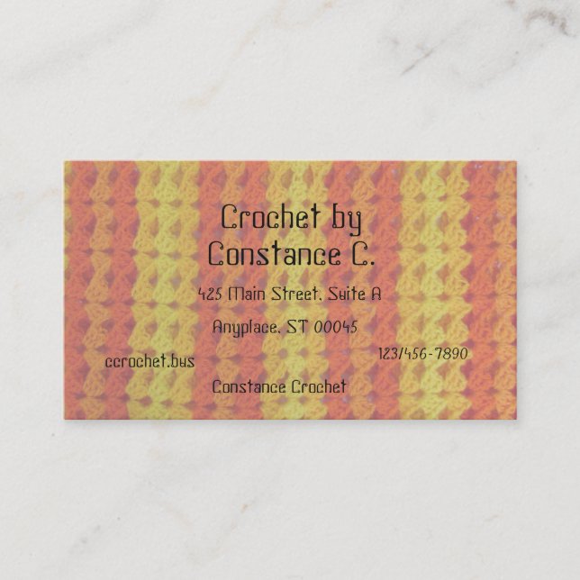 Visita Ônibus. Cartão - Crochet de faixa laranja e amarel (Frente)