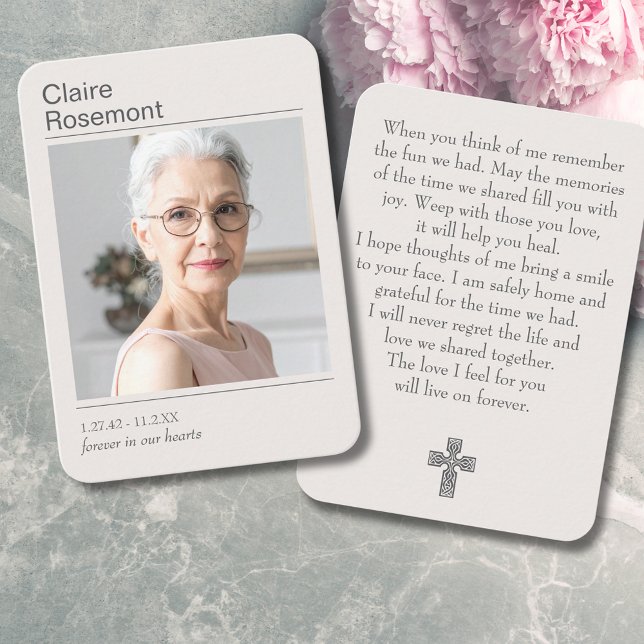 Visita Para Sempre em Nossos Corações Cartão de Oração co (Forever In Our Hearts Modern Cross Prayer Card
)