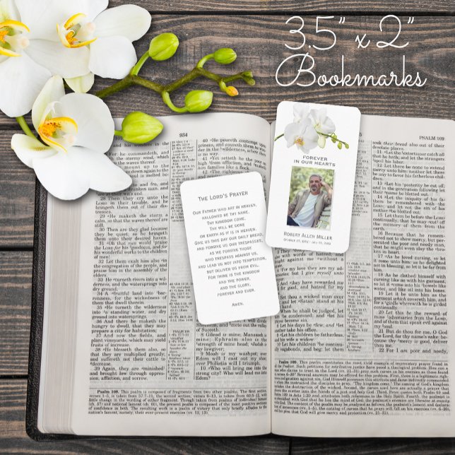 Visita Para sempre no nosso coração Foto Cartão de Oração (3.5 x 2" Forever in Our Hearts Photo Funeral Remembrance Cards with the Lord's Prayer on the back.)