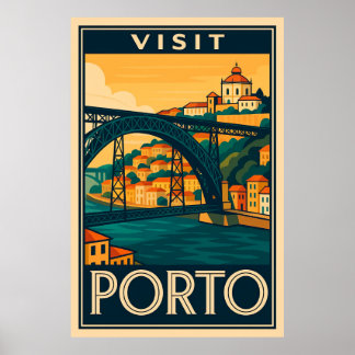 Visita Porto Portugal Retro Poster de viagens Art