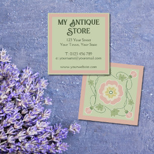 Visita Quadrado Art Nouveau Pastel Pink Green Square Cartão de vis