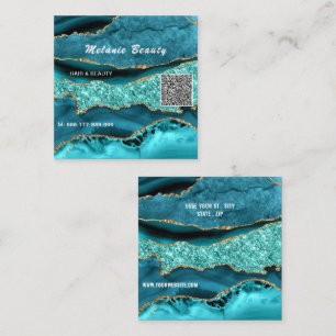 Visita Quadrado Azul Teal Aqua Turquoise Código QR Cartão de visit