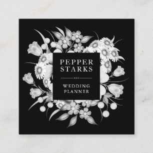 Visita Quadrado Buquê de Flores Brancas Elegante  Cartão de visi