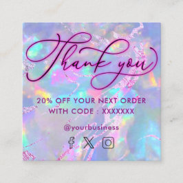 Visita Quadrado cartão de desconto de textura opal neon obrigado v