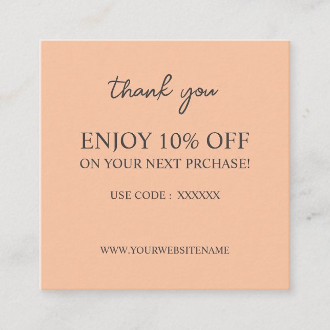 Visita Quadrado Cartão de desconto personalizado de pêssego modern (Frente)