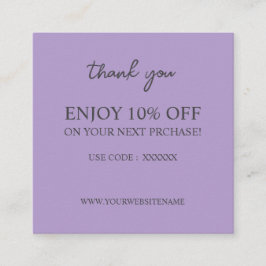 Visita Quadrado Cartão de desconto personalizado roxo moderno eleg