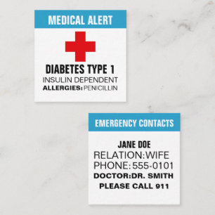 Visita Quadrado Cartão de Identificação de Alerta Médico Personali