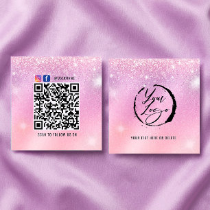 Visita Quadrado Cartão de Marca Pastel Holográfico com Código QR