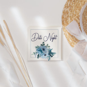 Visita Quadrado Cartão Noturno de Rosas Elegante Azul Pastel