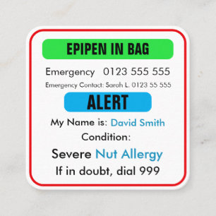 Visita Quadrado Cartão Personalizado de Alerta Médico EpiPen