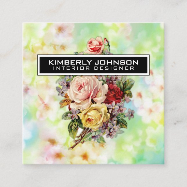 Visita Quadrado Design de Flor Elegante Cartão de Negócios Editáve (Frente)