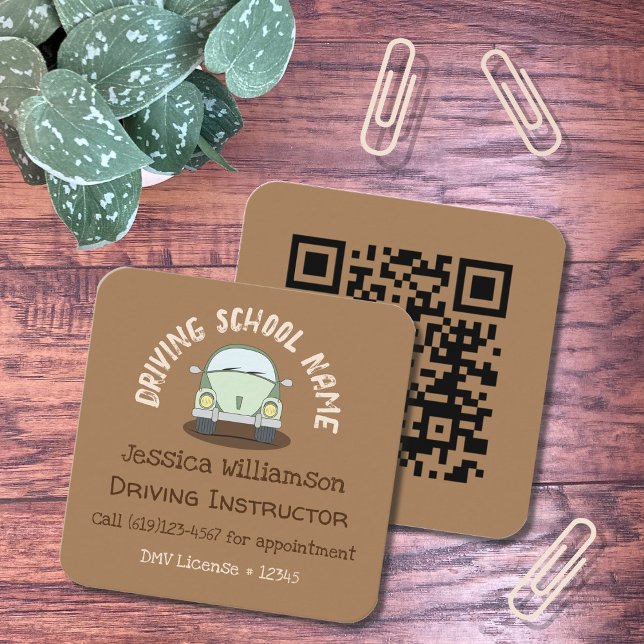 Visita Quadrado Instrutor de carro de animação Brown Cartão de vis (Criador carregado)