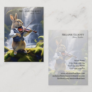 Visita Rabbit tocando violino - Cartão de professor de mú
